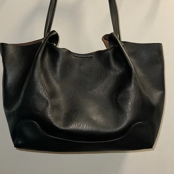 Sondra Roberts Squared Vegan Leather Tote Satchel Black Shoulder Bag Purse Large - Picture 3 of 12